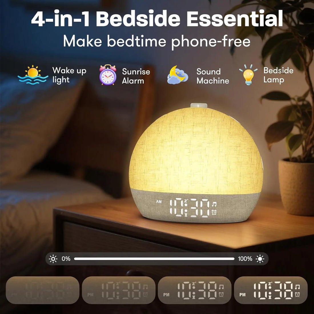Dawnly 4-in-1: wake-up light, sunrise alarm, sound machine and bedside lamp